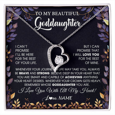 Forever Love Necklace 14K White Gold Finish | 1 | Personalized To My Beautiful Goddaughter Necklace From Godmother Promise Necklace Birthday Gift For Goddaughter Christmas Customized Gift Box Message Card | siriusteestore