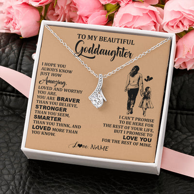 Alluring Beauty Necklace 14K White Gold Finish | 2 | Personalized To My Beautiful Goddaughter Necklace From Godmother Promise To Love You Goddaughter Birthday Graduation Christmas Customized Gift Box Message Card | siriusteestore