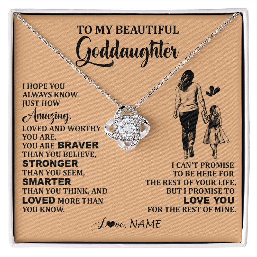 Love Knot Necklace 14K White Gold Finish | 1 | Personalized To My Beautiful Goddaughter Necklace From Godmother Promise To Love You Goddaughter Birthday Graduation Christmas Customized Gift Box Message Card | siriusteestore
