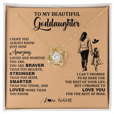 Love Knot Necklace 18K Yellow Gold Finish | 1 | Personalized To My Beautiful Goddaughter Necklace From Godmother Promise To Love You Goddaughter Birthday Graduation Christmas Customized Gift Box Message Card | siriusteestore