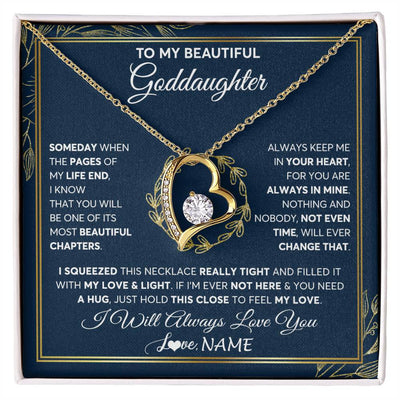 Forever Love Necklace 18K Yellow Gold Finish | Personalized To My Beautiful Goddaughter Necklace From Godmother Someday Goddaughter Birthday Christmas Jewelry Charm Present Customized Gift Box Message Card | siriusteestore