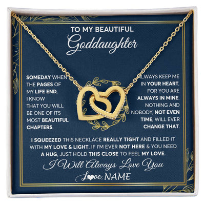 Interlocking Hearts Necklace 18K Yellow Gold Finish | Personalized To My Beautiful Goddaughter Necklace From Godmother Someday Goddaughter Birthday Christmas Jewelry Charm Present Customized Gift Box Message Card | siriusteestore