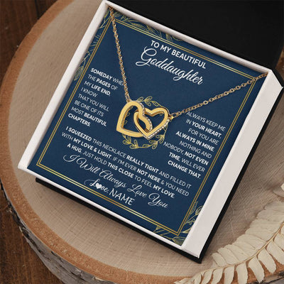Interlocking Hearts Necklace 18K Yellow Gold Finish | Personalized To My Beautiful Goddaughter Necklace From Godmother Someday Goddaughter Birthday Christmas Jewelry Charm Present Customized Gift Box Message Card | siriusteestore