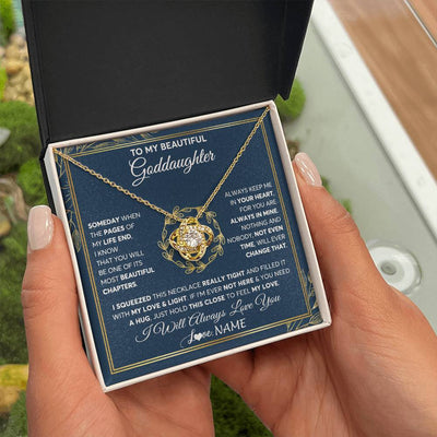 Love Knot Necklace 18K Yellow Gold Finish | Personalized To My Beautiful Goddaughter Necklace From Godmother Someday Goddaughter Birthday Christmas Jewelry Charm Present Customized Gift Box Message Card | siriusteestore