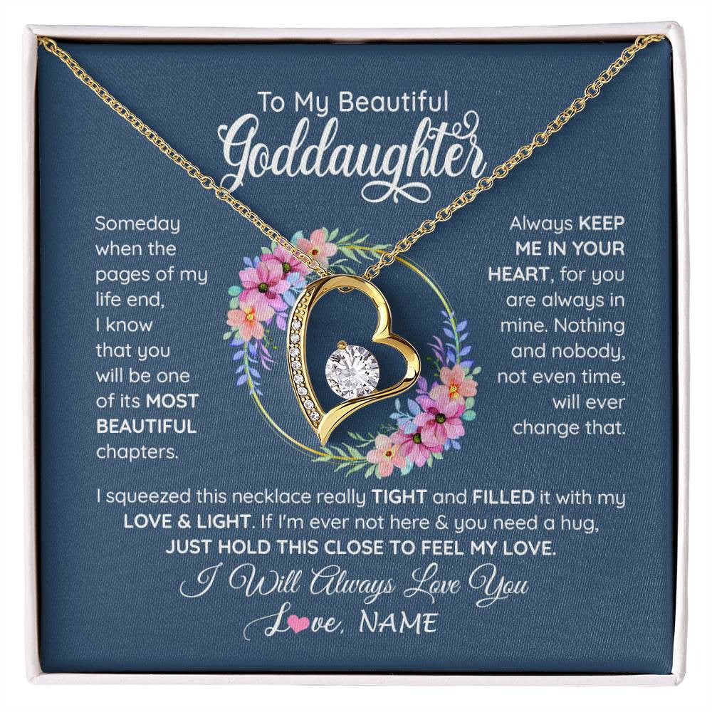 Forever Love Necklace 18K Yellow Gold Finish | 1 | Personalized To My Beautiful Goddaughter Necklace From Godmother Someday When The Pages Goddaughter Birthday Christmas Customized Gift Box Message Card | siriusteestore