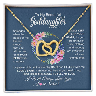Interlocking Hearts Necklace 18K Yellow Gold Finish | 1 | Personalized To My Beautiful Goddaughter Necklace From Godmother Someday When The Pages Goddaughter Birthday Christmas Customized Gift Box Message Card | siriusteestore