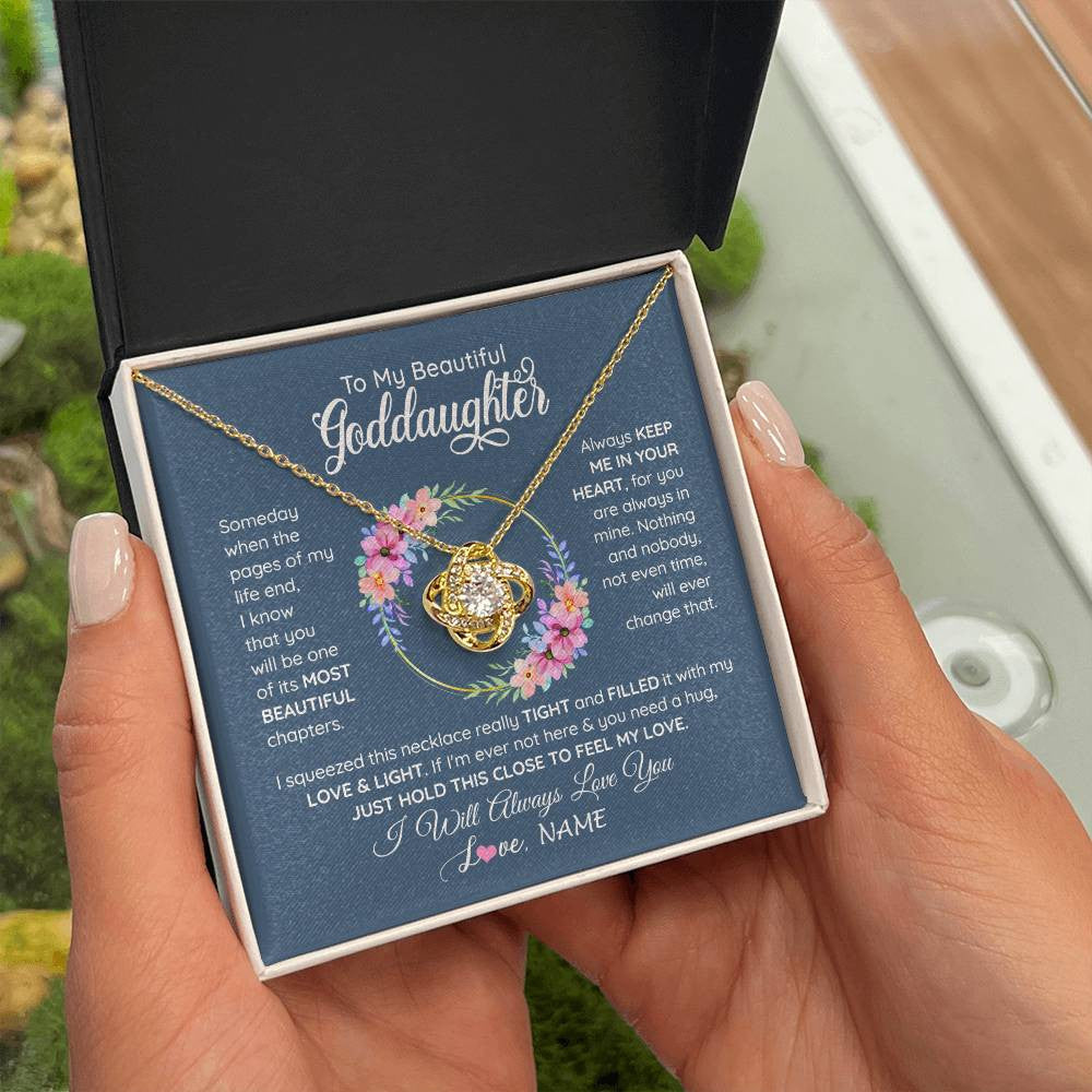 Love Knot Necklace 18K Yellow Gold Finish | 2 | Personalized To My Beautiful Goddaughter Necklace From Godmother Someday When The Pages Goddaughter Birthday Christmas Customized Gift Box Message Card | siriusteestore
