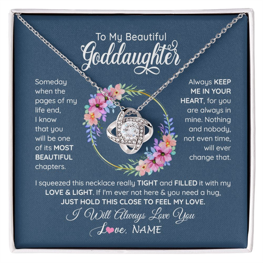 Love Knot Necklace | Personalized To My Beautiful Goddaughter Necklace From Godmother Someday When The Pages Goddaughter Birthday Christmas Customized Gift Box Message Card | siriusteestore