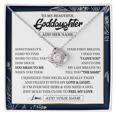 Love Knot Necklace 14K White Gold Finish | 1 | Personalized To My Beautiful Goddaughter Necklace From Godmother Uncle Feel My Love Valentine Gifts For Goddaughter Birthday Christmas Gift Box Message Card | https://siriusteestore.