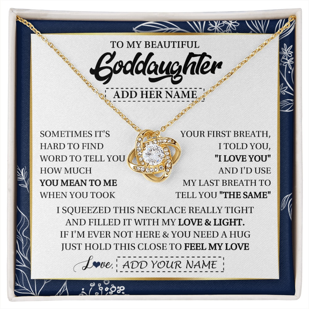 Love Knot Necklace 18K Yellow Gold Finish | 1 | Personalized To My Beautiful Goddaughter Necklace From Godmother Uncle Feel My Love Valentine Gifts For Goddaughter Birthday Christmas Gift Box Message Card | https://siriusteestore.