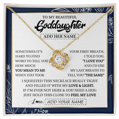 Love Knot Necklace 18K Yellow Gold Finish | 1 | Personalized To My Beautiful Goddaughter Necklace From Godmother Uncle Feel My Love Valentine Gifts For Goddaughter Birthday Christmas Gift Box Message Card | https://siriusteestore.