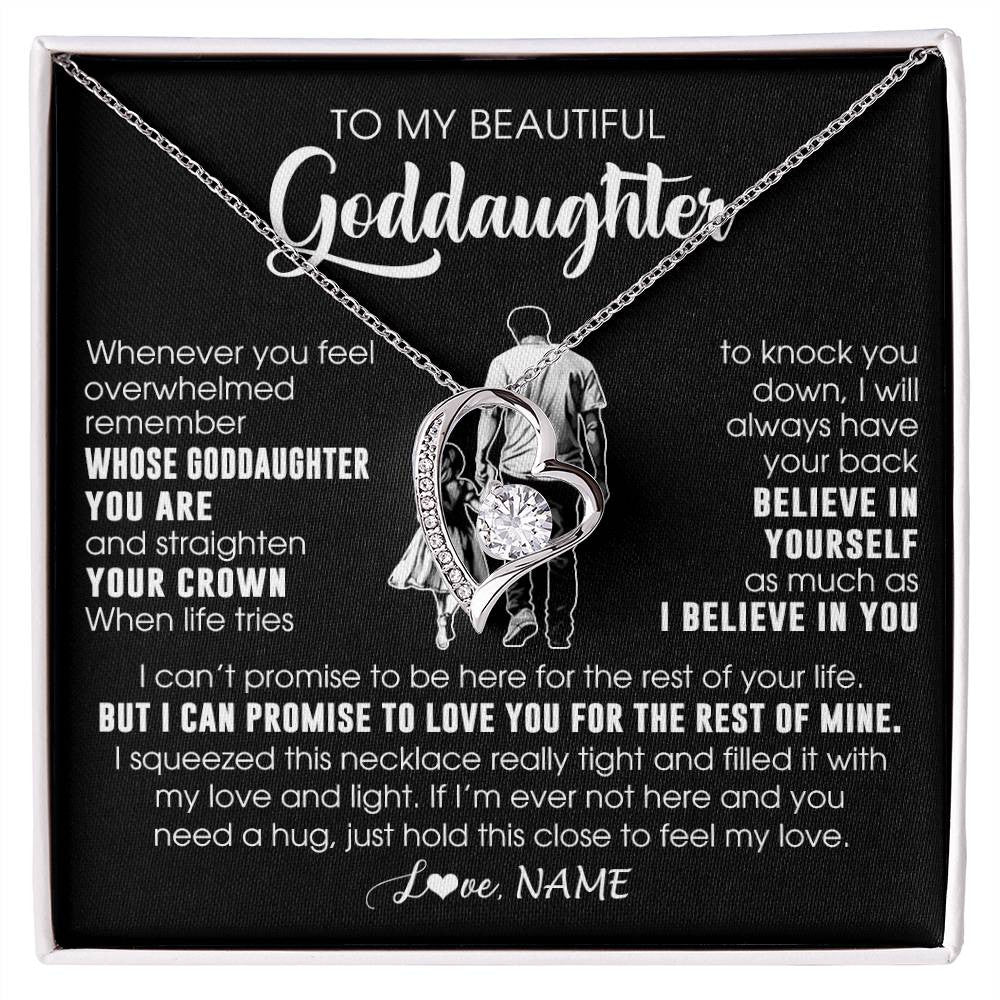 Forever Love Necklace 14K White Gold Finish | 1 | Personalized To My Beautiful Goddaughter Necklace From Uncle Believe In Yourself Goddaughter Birthday Gifts Jewelry Christmas Customized Message Card | siriusteestore