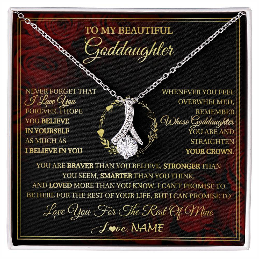 Alluring Beauty Necklace 14K White Gold Finish | 1 | Personalized To My Beautiful Goddaughter Necklace Gift From Godmother Uncle I Love You Goddaughter Birthday Jewelry Christmas Customized Gift Box Message Card | siriusteestore