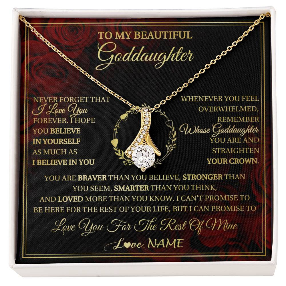 Alluring Beauty Necklace 18K Yellow Gold Finish | 1 | Personalized To My Beautiful Goddaughter Necklace Gift From Godmother Uncle I Love You Goddaughter Birthday Jewelry Christmas Customized Gift Box Message Card | siriusteestore