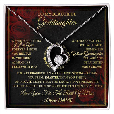 Forever Love Necklace 14K White Gold Finish | 1 | Personalized To My Beautiful Goddaughter Necklace Gift From Godmother Uncle I Love You Goddaughter Birthday Jewelry Christmas Customized Gift Box Message Card | siriusteestore