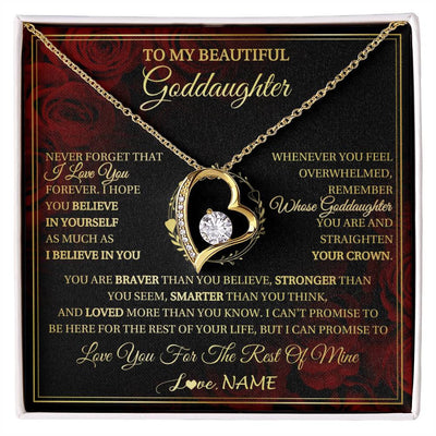 Forever Love Necklace 18K Yellow Gold Finish | 1 | Personalized To My Beautiful Goddaughter Necklace Gift From Godmother Uncle I Love You Goddaughter Birthday Jewelry Christmas Customized Gift Box Message Card | siriusteestore