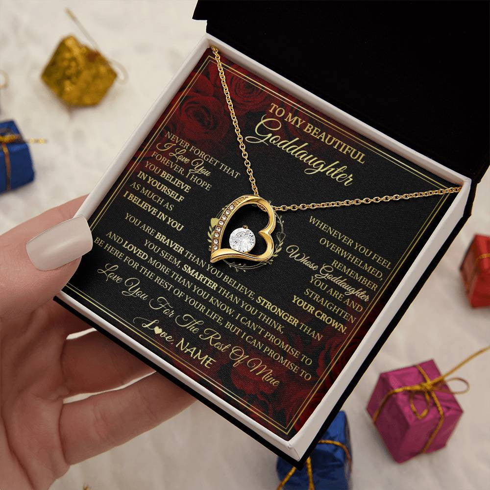 Forever Love Necklace 18K Yellow Gold Finish | 2 | Personalized To My Beautiful Goddaughter Necklace Gift From Godmother Uncle I Love You Goddaughter Birthday Jewelry Christmas Customized Gift Box Message Card | siriusteestore