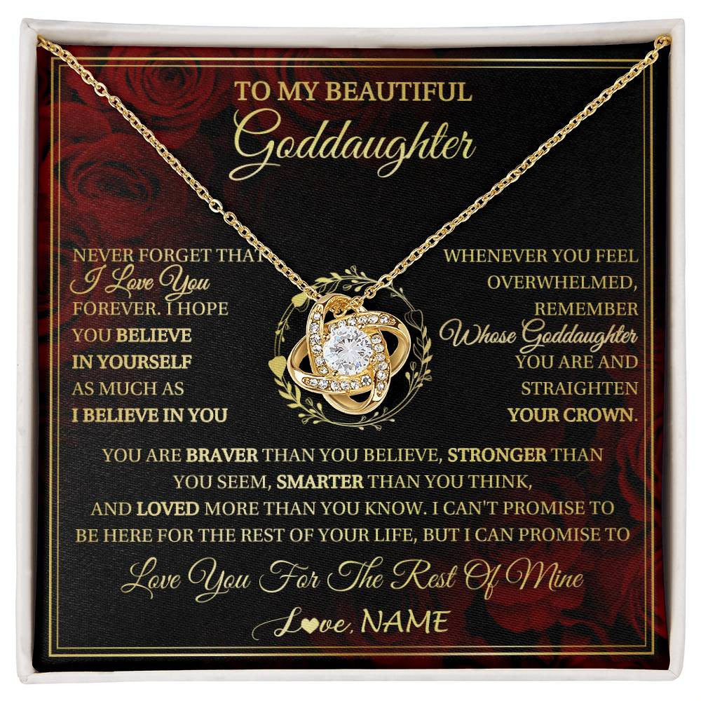 Love Knot Necklace 18K Yellow Gold Finish | 1 | Personalized To My Beautiful Goddaughter Necklace Gift From Godmother Uncle I Love You Goddaughter Birthday Jewelry Christmas Customized Gift Box Message Card | siriusteestore