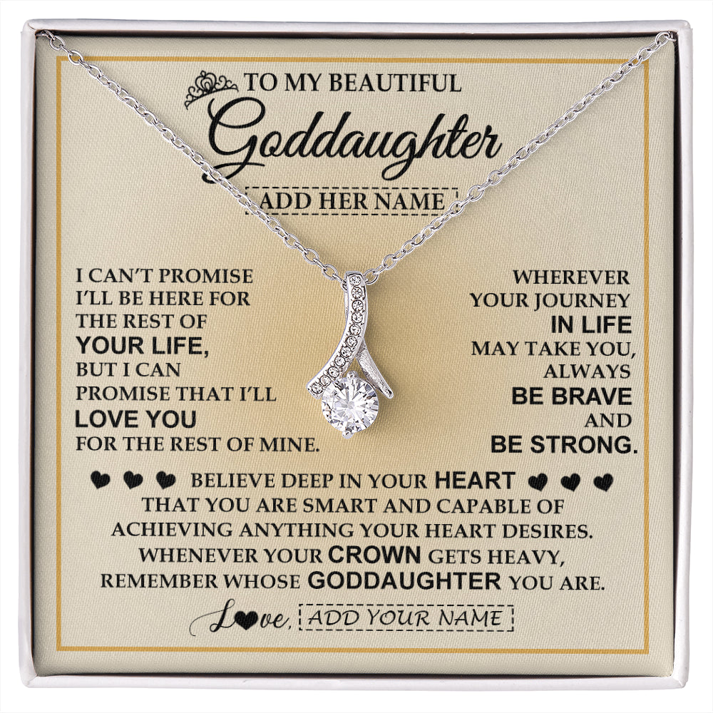 Alluring Beauty Necklace 14K White Gold Finish | 1 | Personalized To My Beautiful Goddaughter Necklace Jewelry Present For Women Goddaughter Birthday Mother's Day Wedding Day Christmas Gift Box Message Card | siriusteestore