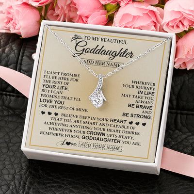 Alluring Beauty Necklace 14K White Gold Finish | 2 | Personalized To My Beautiful Goddaughter Necklace Jewelry Present For Women Goddaughter Birthday Mother's Day Wedding Day Christmas Gift Box Message Card | siriusteestore