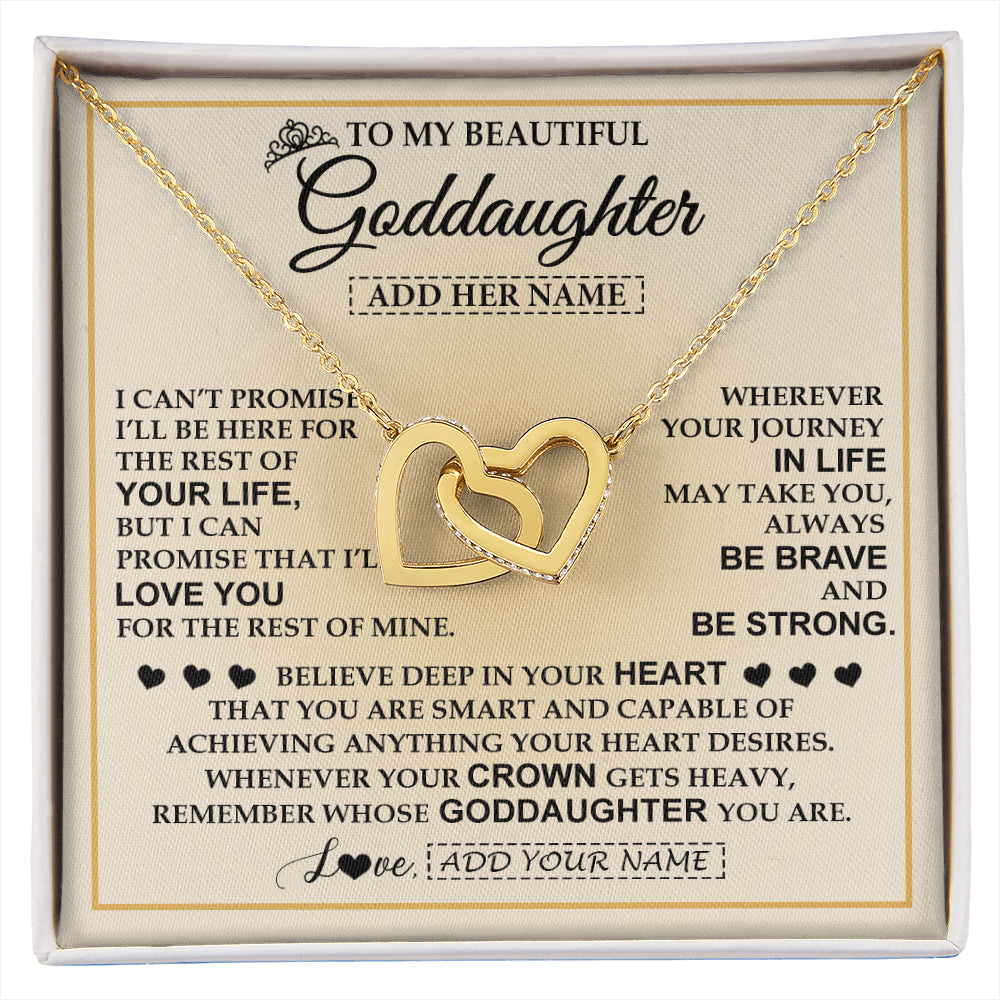 Interlocking Hearts Necklace 18K Yellow Gold Finish | 1 | Personalized To My Beautiful Goddaughter Necklace Jewelry Present For Women Goddaughter Birthday Mother's Day Wedding Day Christmas Gift Box Message Card | siriusteestore