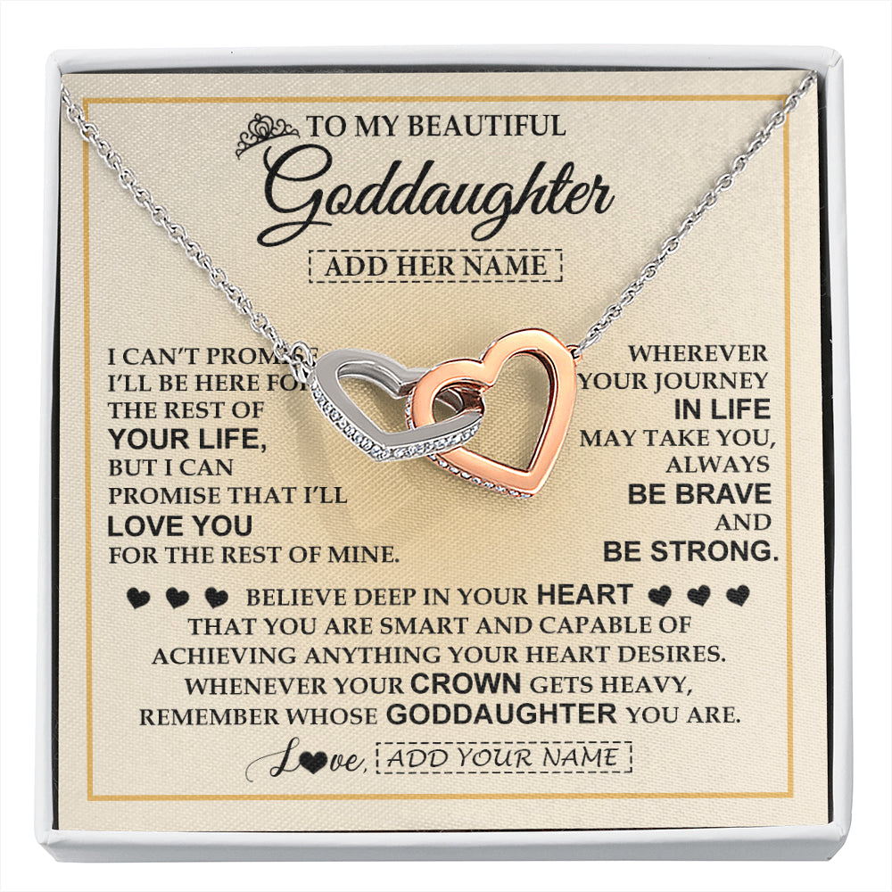Interlocking Hearts Necklace Stainless Steel & Rose Gold Finish | 1 | Personalized To My Beautiful Goddaughter Necklace Jewelry Present For Women Goddaughter Birthday Mother's Day Wedding Day Christmas Gift Box Message Card | siriusteestore