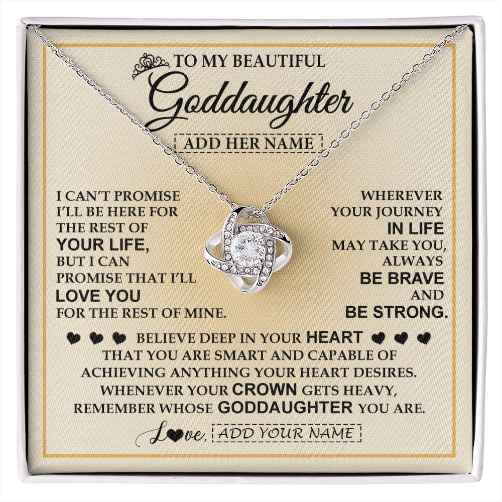 Love Knot Necklace 14K White Gold Finish | 1 | Personalized To My Beautiful Goddaughter Necklace Jewelry Present For Women Goddaughter Birthday Mother's Day Wedding Day Christmas Gift Box Message Card | siriusteestore