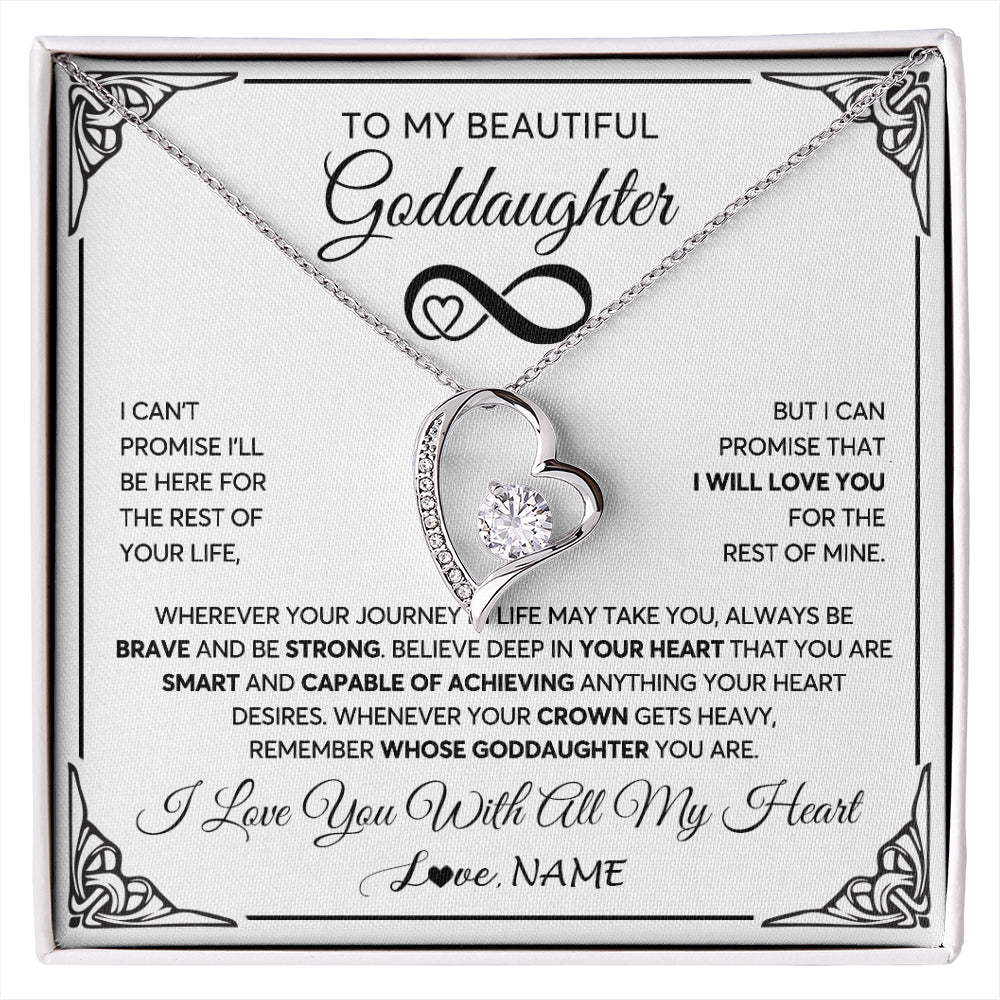 Forever Love Necklace 14K White Gold Finish | 1 | Personalized To My Beautiful Goddaughter Necklace Women Girls From Aunt Uncle Love You Goddaughter Birthday Christmas Customized Gift Box Message Card | siriusteestore