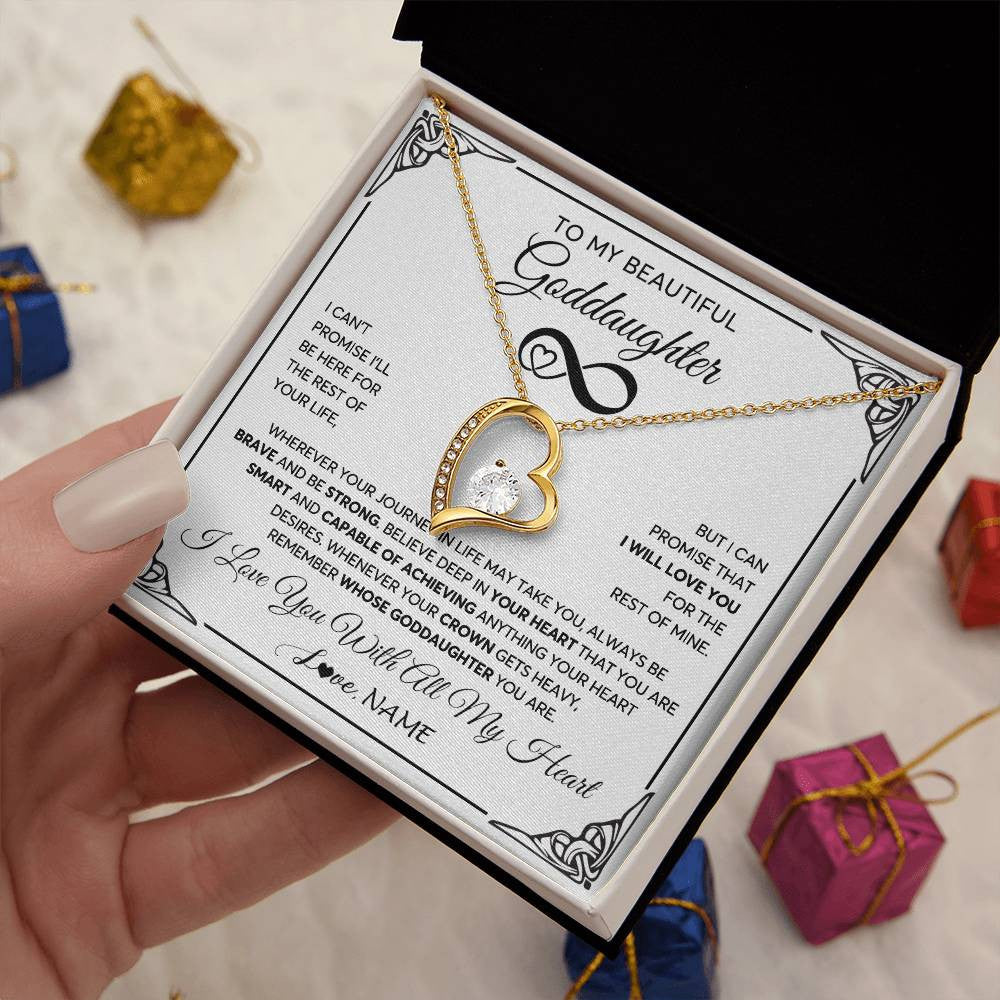 Forever Love Necklace 18K Yellow Gold Finish | 2 | Personalized To My Beautiful Goddaughter Necklace Women Girls From Aunt Uncle Love You Goddaughter Birthday Christmas Customized Gift Box Message Card | siriusteestore