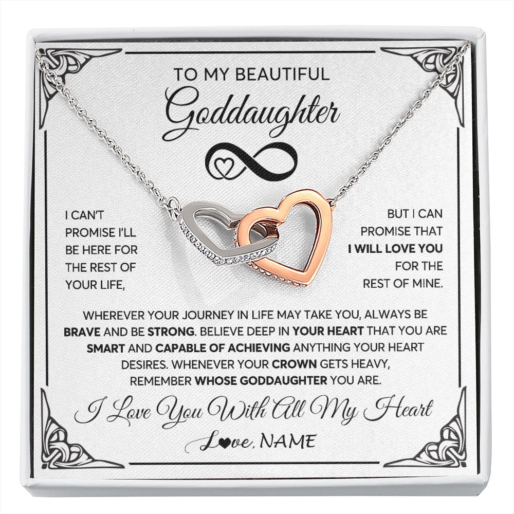 Interlocking Hearts Necklace Stainless Steel & Rose Gold Finish | 1 | Personalized To My Beautiful Goddaughter Necklace Women Girls From Aunt Uncle Love You Goddaughter Birthday Christmas Customized Gift Box Message Card | siriusteestore