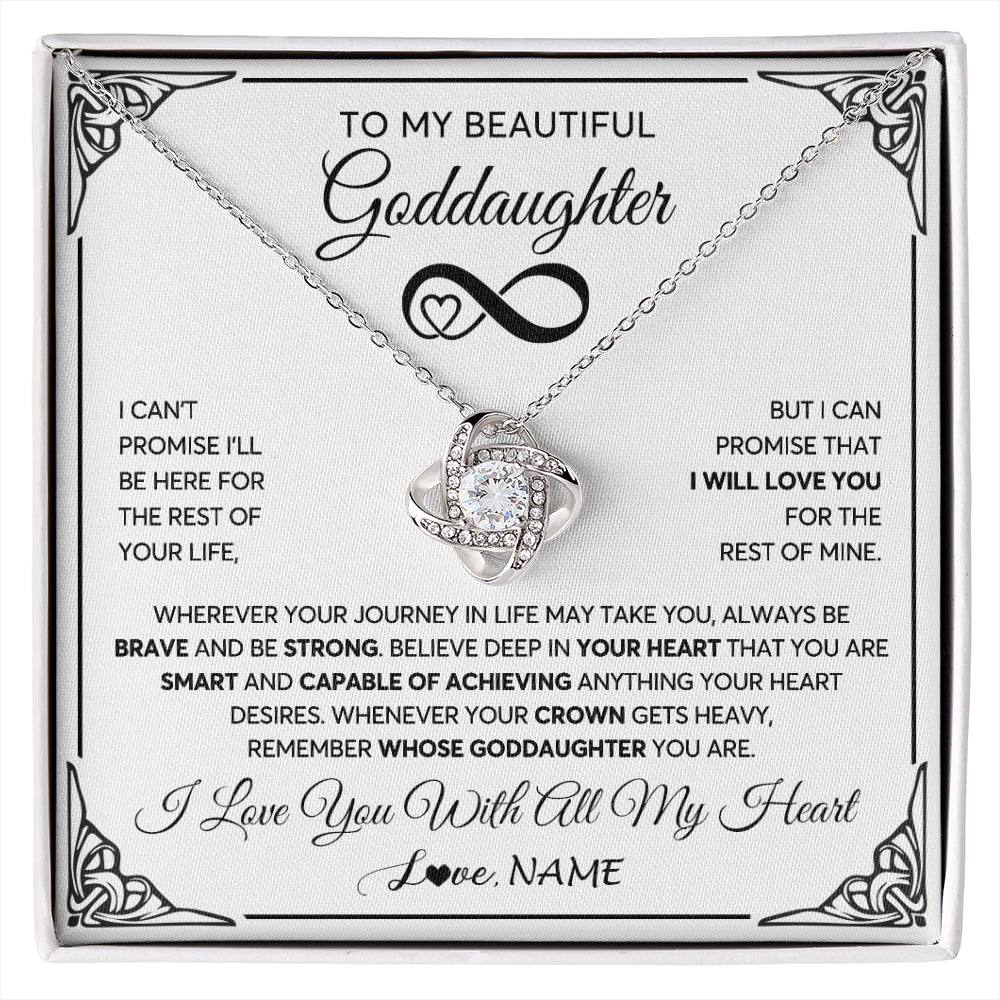 Love Knot Necklace 14K White Gold Finish | 1 | Personalized To My Beautiful Goddaughter Necklace Women Girls From Aunt Uncle Love You Goddaughter Birthday Christmas Customized Gift Box Message Card | siriusteestore