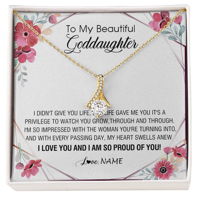 Alluring Beauty Necklace 18K Yellow Gold Finish | 1 | Personalized To My Beautiful Goddaughter Necklace from Godmother Life Gave Me You Goddaughter Birthday Graduation Christmas Customized Gift Box Message Card | siriusteestore