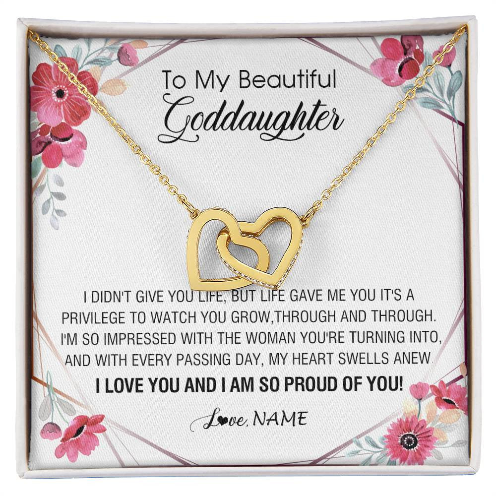Interlocking Hearts Necklace 18K Yellow Gold Finish | 1 | Personalized To My Beautiful Goddaughter Necklace from Godmother Life Gave Me You Goddaughter Birthday Graduation Christmas Customized Gift Box Message Card | siriusteestore