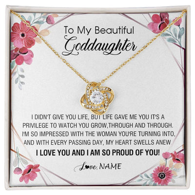 Love Knot Necklace 18K Yellow Gold Finish | 1 | Personalized To My Beautiful Goddaughter Necklace from Godmother Life Gave Me You Goddaughter Birthday Graduation Christmas Customized Gift Box Message Card | siriusteestore
