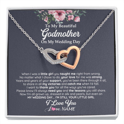Interlocking Hearts Necklace Stainless Steel & Rose Gold Finish | 1 | Personalized To My Beautiful Godmother On My Wedding Day Necklace From Goddaughter Little Girl Godmother Of Bride Wedding Day Customized Gift Box Message Card | siriusteestore