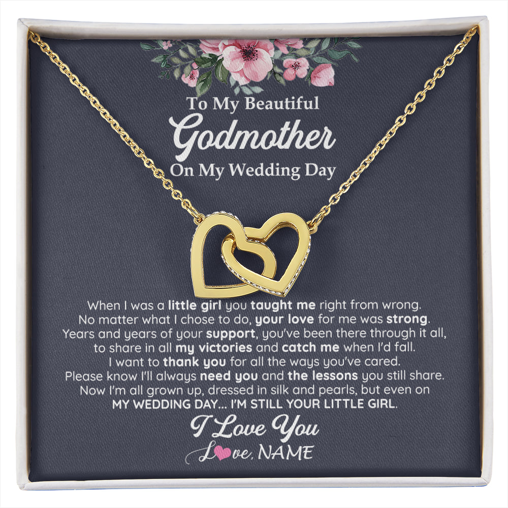 Interlocking Hearts Necklace 18K Yellow Gold Finish | 1 | Personalized To My Beautiful Godmother On My Wedding Day Necklace From Goddaughter Little Girl Godmother Of Bride Wedding Day Customized Gift Box Message Card | siriusteestore