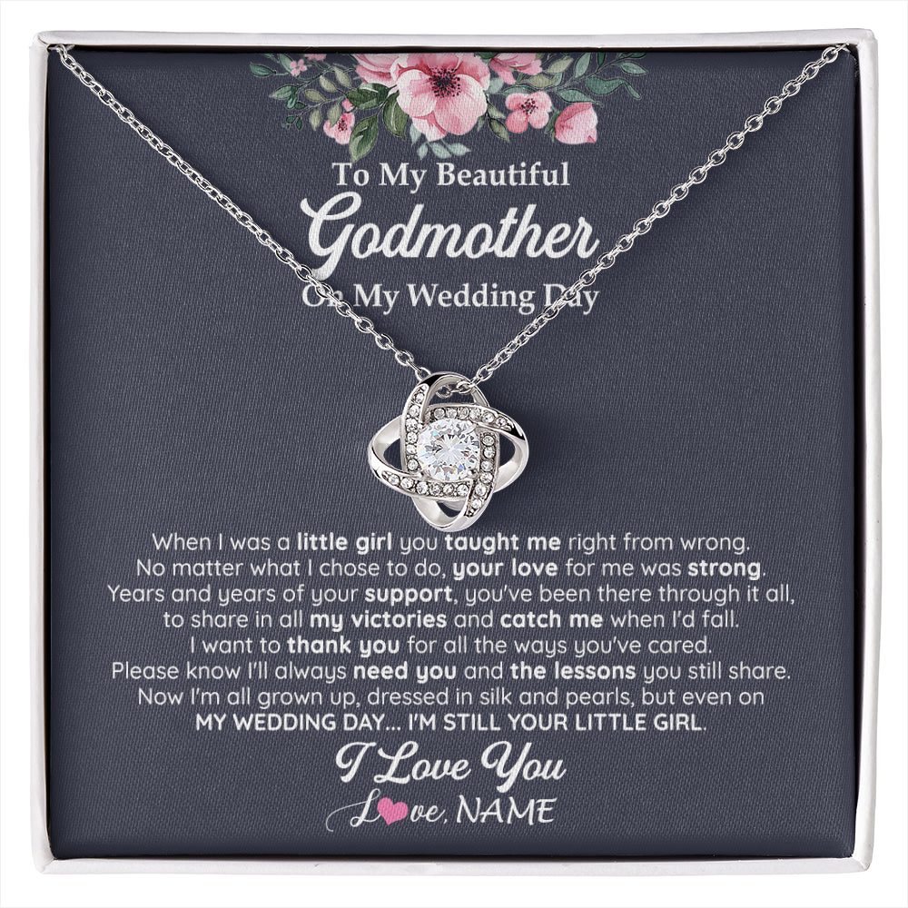 Love Knot Necklace 14K White Gold Finish | 1 | Personalized To My Beautiful Godmother On My Wedding Day Necklace From Goddaughter Little Girl Godmother Of Bride Wedding Day Customized Gift Box Message Card | siriusteestore