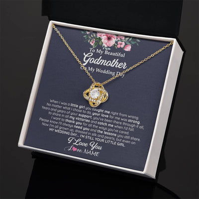 Love Knot Necklace 18K Yellow Gold Finish | 2 | Personalized To My Beautiful Godmother On My Wedding Day Necklace From Goddaughter Little Girl Godmother Of Bride Wedding Day Customized Gift Box Message Card | siriusteestore