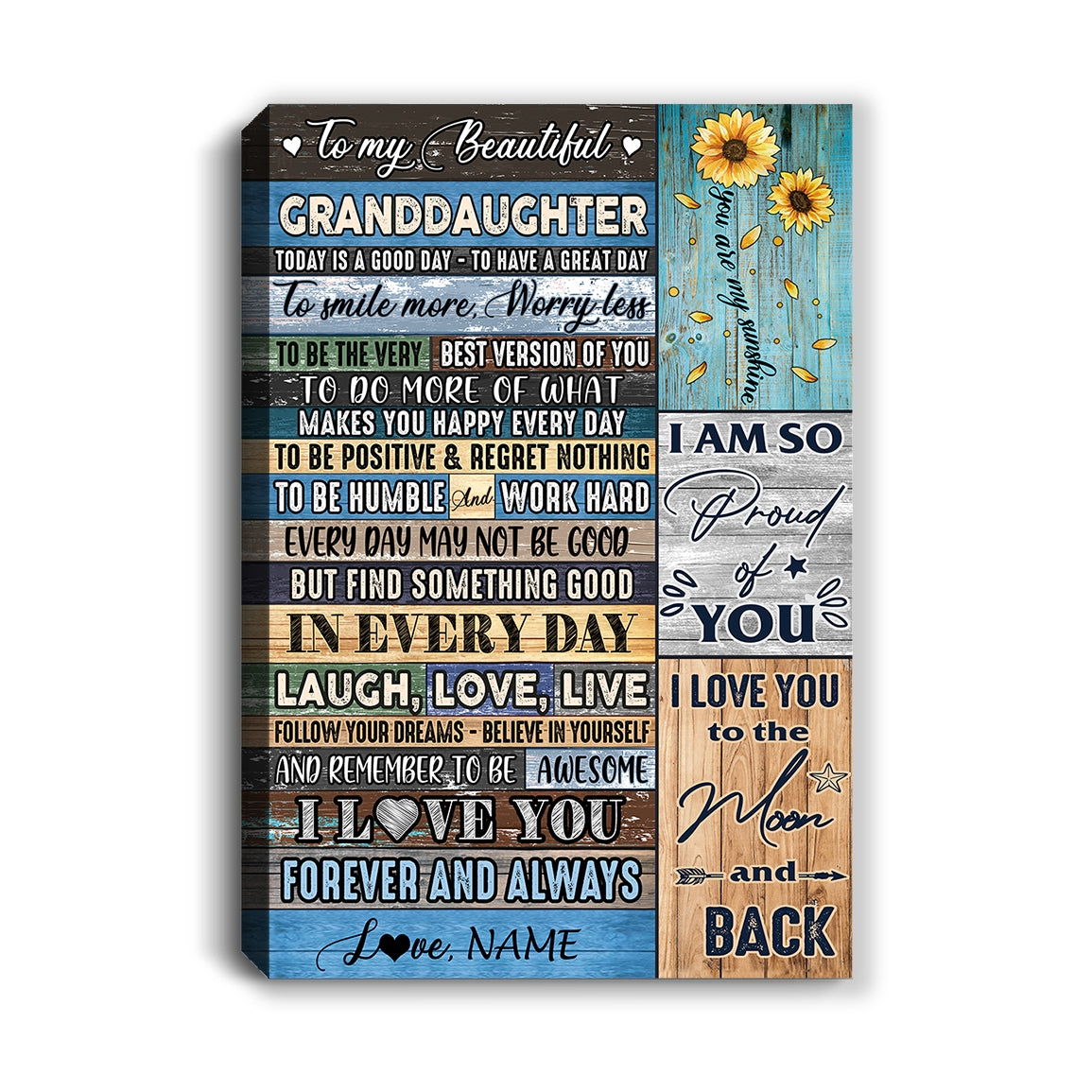 Personalized To My Beautiful Granddaughter Canvas from Grandma Nana Today Is A Good Day Great Day Wood Birthday Custom Wall Art Print Home Decor Framed Canvas | siriusteestore
