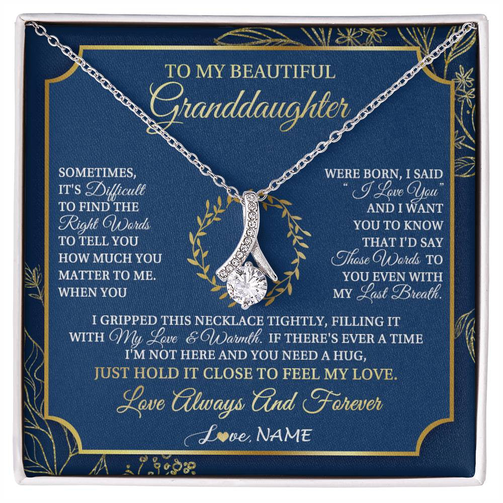 Alluring Beauty Necklace 14K White Gold Finish | 1 | Personalized To My Beautiful Granddaughter From Grandma I Gripped This Necklace Granddaughter Jewelry Birthday Christmas Customized Gift Box Message Card | siriusteestore