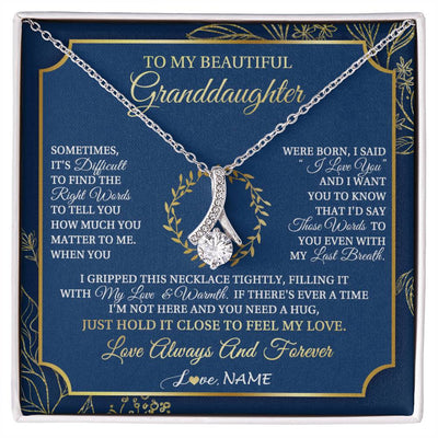 Alluring Beauty Necklace 14K White Gold Finish | 1 | Personalized To My Beautiful Granddaughter From Grandma I Gripped This Necklace Granddaughter Jewelry Birthday Christmas Customized Gift Box Message Card | siriusteestore