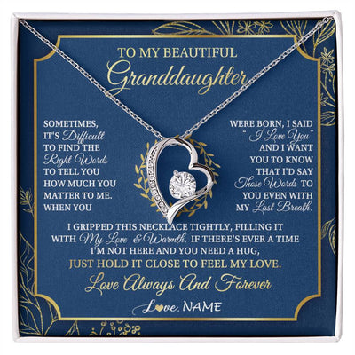Forever Love Necklace 14K White Gold Finish | 1 | Personalized To My Beautiful Granddaughter From Grandma I Gripped This Necklace Granddaughter Jewelry Birthday Christmas Customized Gift Box Message Card | siriusteestore