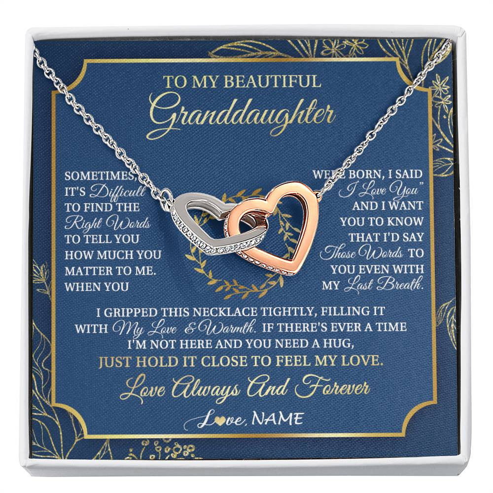 Interlocking Hearts Necklace Stainless Steel & Rose Gold Finish | 1 | Personalized To My Beautiful Granddaughter From Grandma I Gripped This Necklace Granddaughter Jewelry Birthday Christmas Customized Gift Box Message Card | siriusteestore