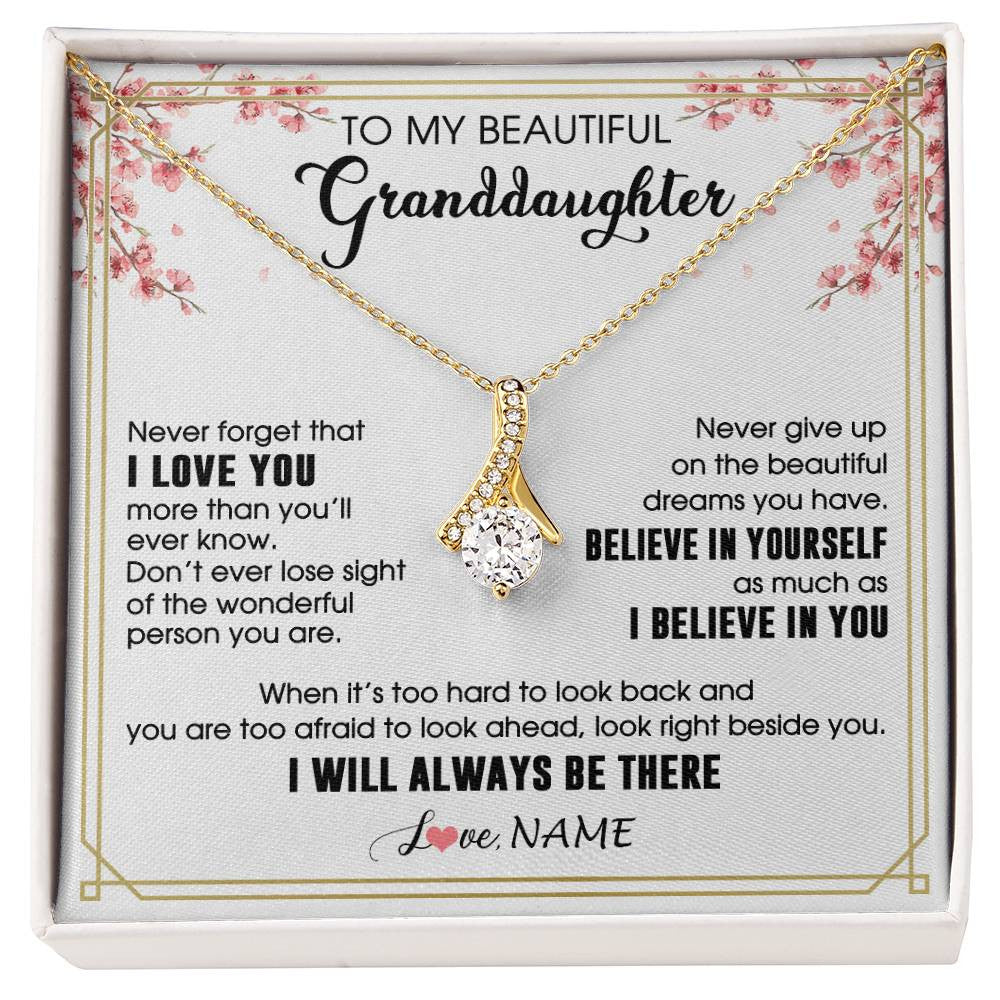 Alluring Beauty Necklace 18K Yellow Gold Finish | 1 | Personalized To My Beautiful Granddaughter From Grandma Necklace I Love You Believe In You Granddaughter Birthday Christmas Customized Gift Box Message Card | siriusteestore