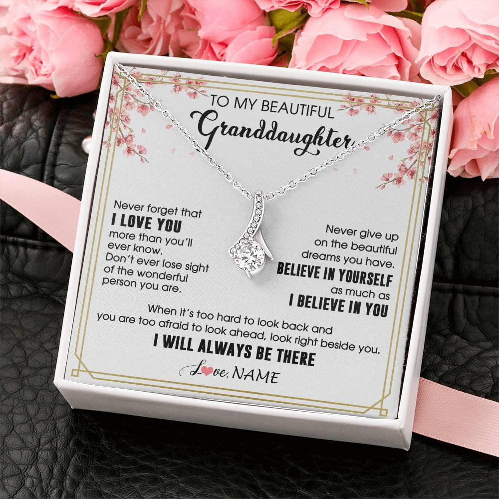 Alluring Beauty Necklace 14K White Gold Finish | 2 | Personalized To My Beautiful Granddaughter From Grandma Necklace I Love You Believe In You Granddaughter Birthday Christmas Customized Gift Box Message Card | siriusteestore