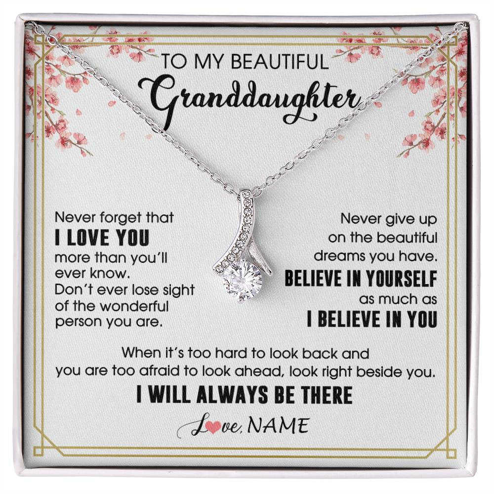 Alluring Beauty Necklace 14K White Gold Finish | 1 | Personalized To My Beautiful Granddaughter From Grandma Necklace I Love You Believe In You Granddaughter Birthday Christmas Customized Gift Box Message Card | siriusteestore