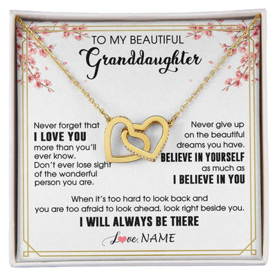Interlocking Hearts Necklace 18K Yellow Gold Finish | 1 | Personalized To My Beautiful Granddaughter From Grandma Necklace I Love You Believe In You Granddaughter Birthday Christmas Customized Gift Box Message Card | siriusteestore