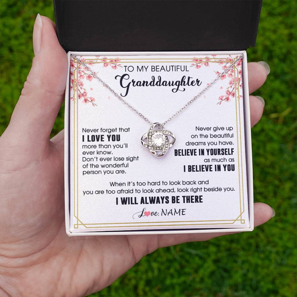 Love Knot Necklace 14K White Gold Finish | 2 | Personalized To My Beautiful Granddaughter From Grandma Necklace I Love You Believe In You Granddaughter Birthday Christmas Customized Gift Box Message Card | siriusteestore