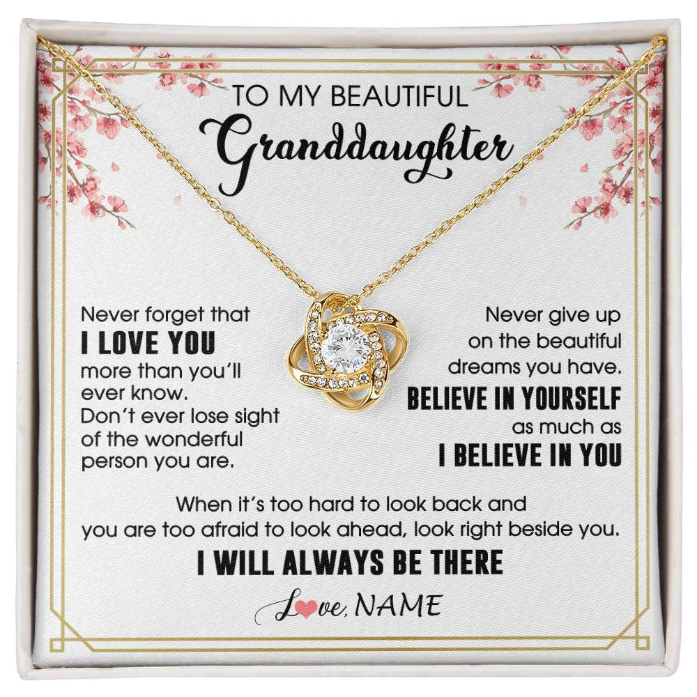 Love Knot Necklace 18K Yellow Gold Finish | 1 | Personalized To My Beautiful Granddaughter From Grandma Necklace I Love You Believe In You Granddaughter Birthday Christmas Customized Gift Box Message Card | siriusteestore