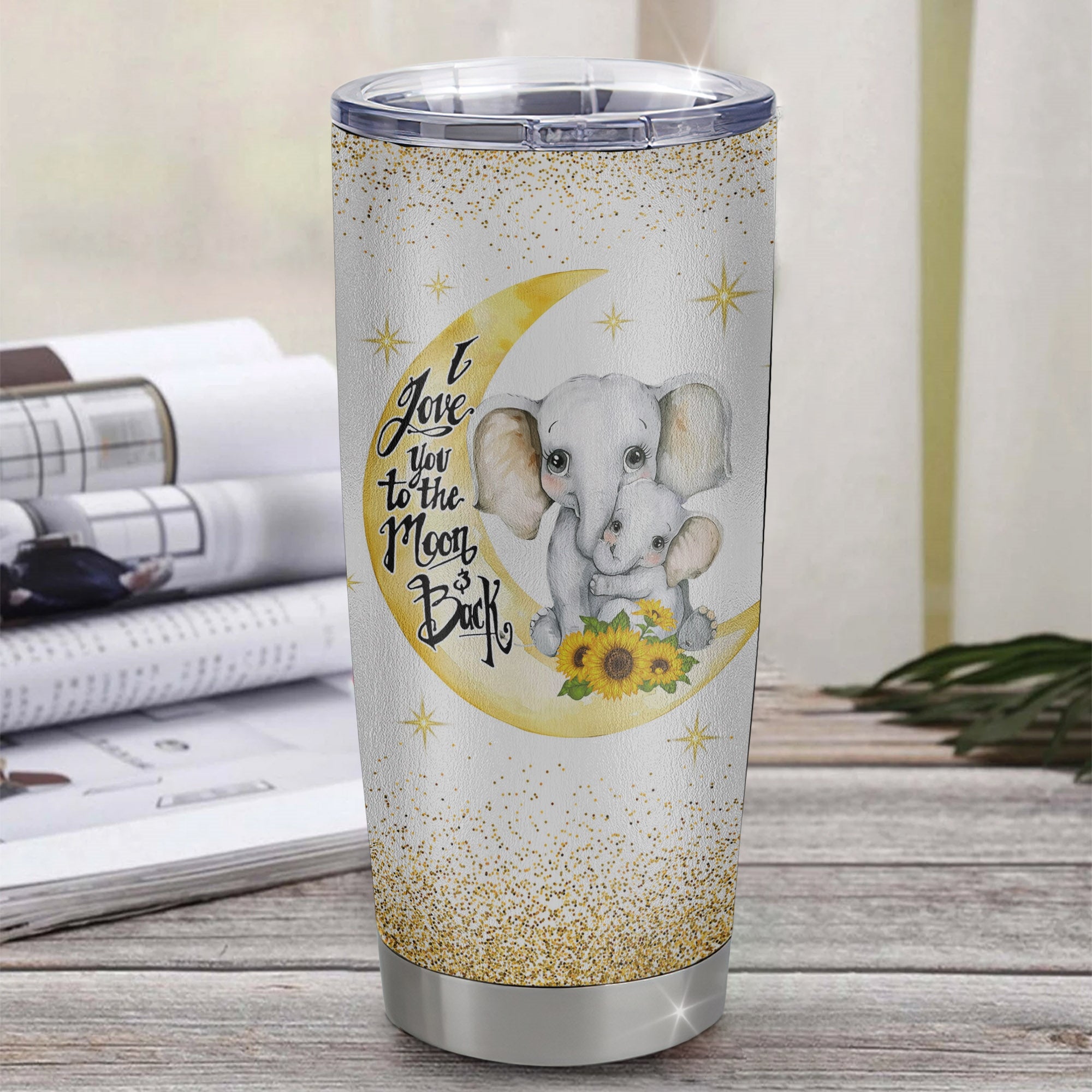 Personalized To My Beautiful Granddaughter From Grandma Stainless Steel Tumbler Cup I Love You To Moon Elephant Sunflower Granddaughter Birthday Christmas Travel Mug | siriusteestore